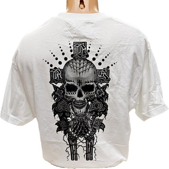Bulldog Skates Skull 'N Roses T-Shirt White / Large (image for) Bulldog Skates Skull 'N Roses T-Shirt White / Large