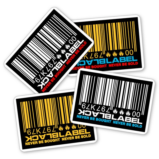 Black Label Barcode 3.5" Sticker Black/White/Blue