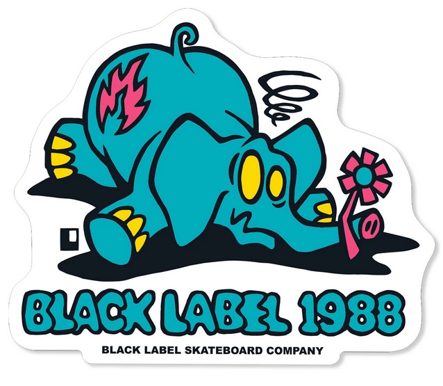 Black Label Pink Elephant Sticker / Large 3.75" x 3.125" / Blue & Black (image for) Black Label Pink Elephant Sticker / Large 3.75" x 3.125" / Blue & Black
