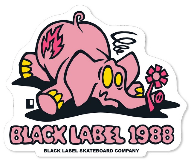Black Label Pink Elephant Sticker / Small 1.75" x 2" / Pink & Black (image for) Black Label Pink Elephant Sticker / Small 1.75" x 2" / Pink & Black