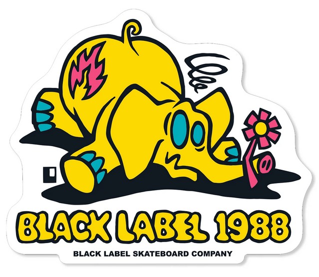 Black Label Pink Elephant Sticker / Small 1.75" x 2" / Yellow & Black (image for) Black Label Pink Elephant Sticker / Small 1.75" x 2" / Yellow & Black