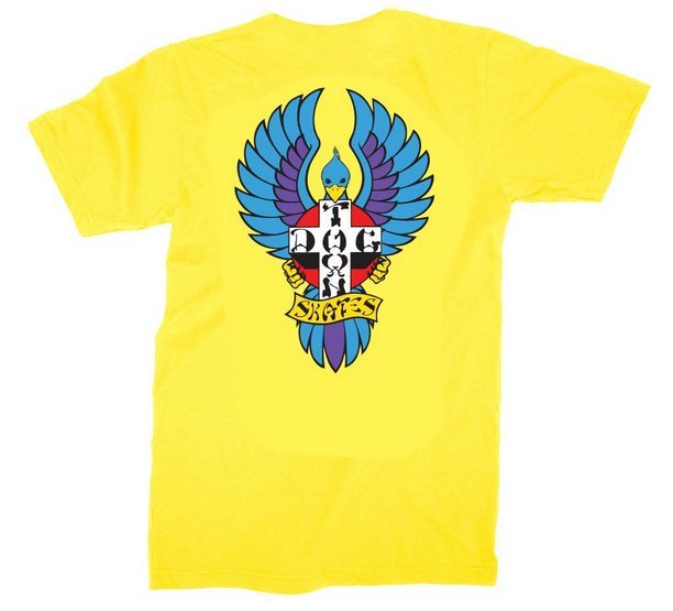 Dogtown Bigfoot T-Shirt Yellow / Blue Wings Large