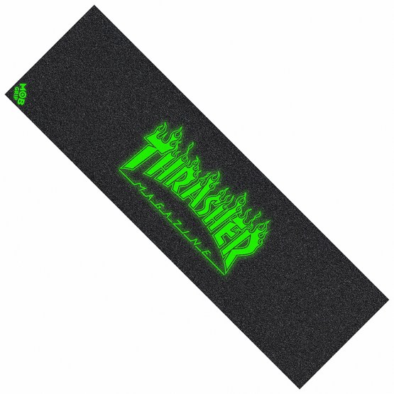 Mob x Thrasher Magazine Flame Logo Glow In The Dark 10" x 33" Black Griptape / Sheet (image for) Mob x Thrasher Magazine Flame Logo Glow In The Dark 10" x 33" Black Griptape / Sheet