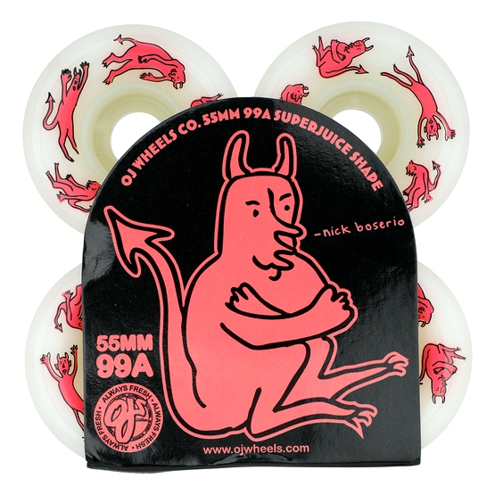 OJ Wheels Nick Boserio Little Devils Originals 55mm / 99a - White & Pink Wheels (image for) OJ Wheels Nick Boserio Little Devils Originals 55mm / 99a - White & Pink Wheels