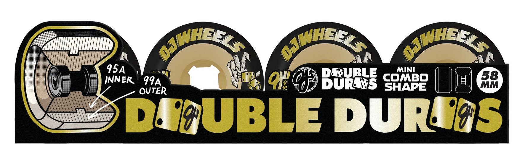 (image for) OJ Wheels Double Duro Mini Combo 58mm 95a/99a Black, Gum & Gold
