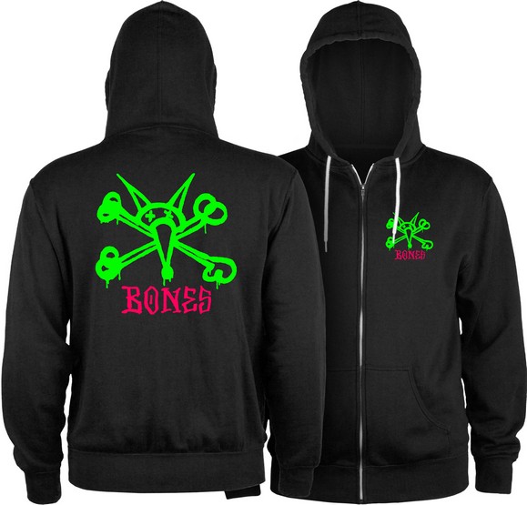 Powell Peralta OG Rat Bones Lightweight Zip Hoodie - Black Light / XXL (image for) Powell Peralta OG Rat Bones Lightweight Zip Hoodie - Black Light / XXL