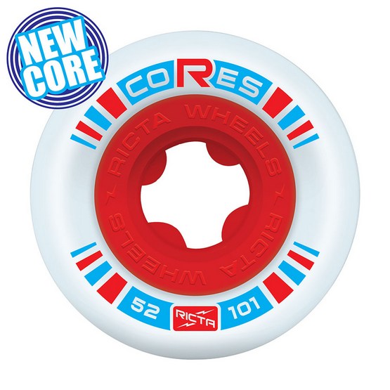 Ricta Cores Wide 52mm / 101a Wheels - White w/ Red Core