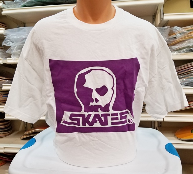 Skull Skates Logo T-Shirt / White - Purple / Medium