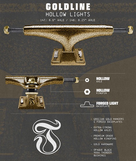 Thunder Trucks Hollow Lights Goldline 147's - Gold / Pair / 8 Axle