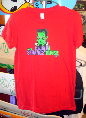 StrangeHouse Franken Text Juniors T-Shirt Red / Large - Click Image to Close